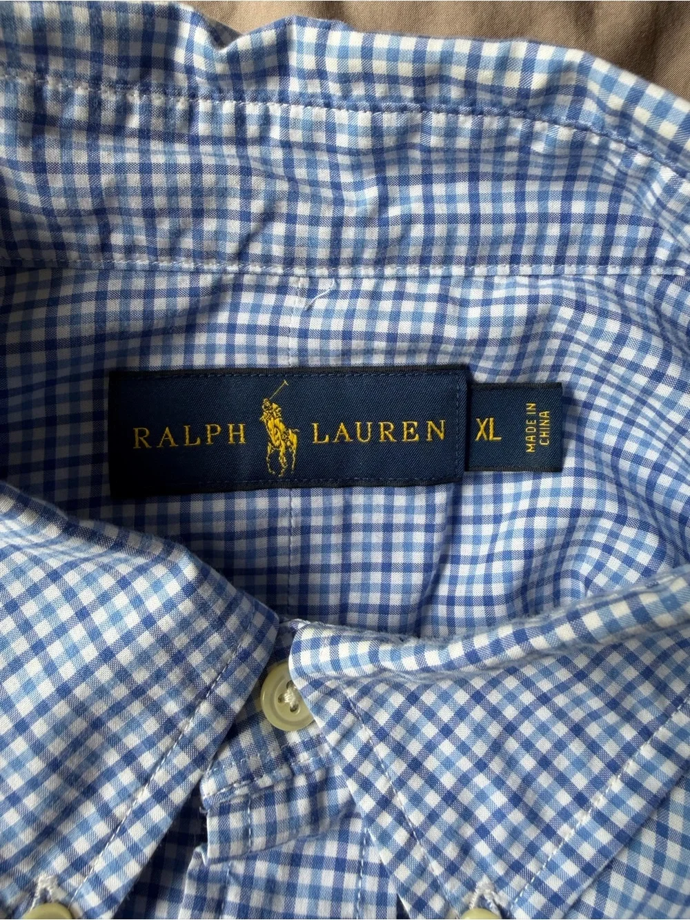 Ralph Lauren Mens Light Blue Button Down Checkered Shirt Size XL 100% Cotton